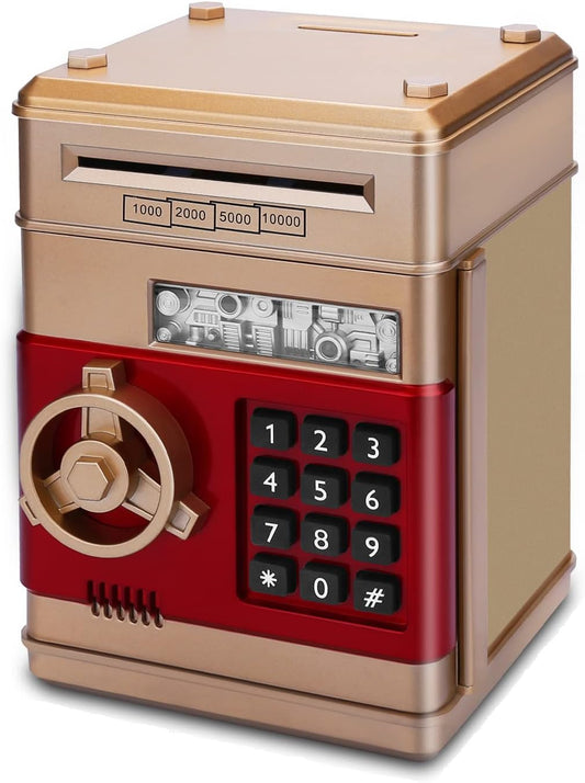 Piggy Bank, Electronic ATM Password Cash Coin Can Auto Scroll Paper Money Saving Box Gift for Kids (Gold)