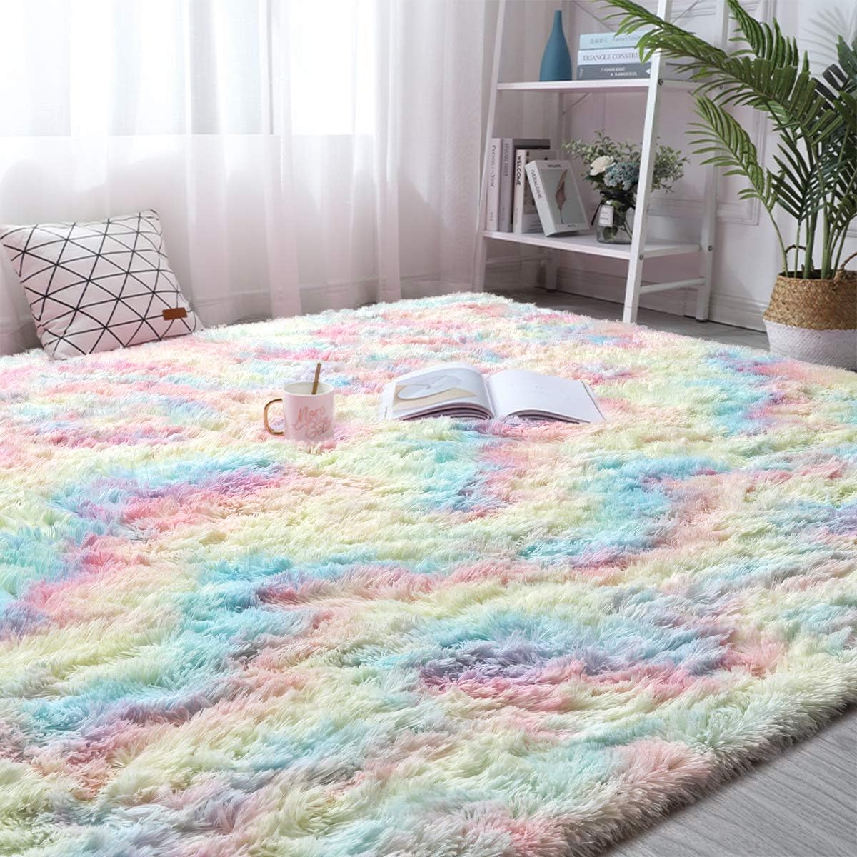 Soft Rainbow Area Rugs for Girls Room. Floor Carpets Shaggy Playing Mat for Kids Baby Girls Bedroom Nursery Home Decor, 3ft x 5ft