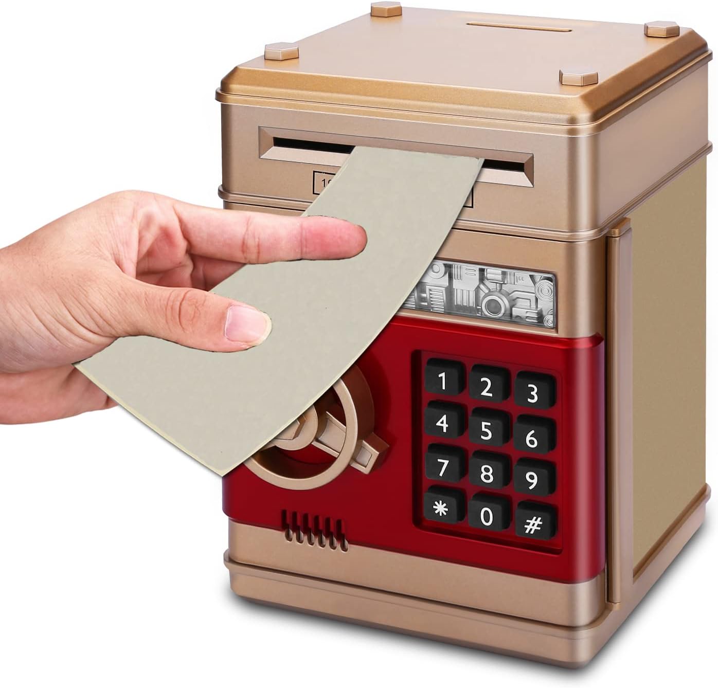 Piggy Bank, Electronic ATM Password Cash Coin Can Auto Scroll Paper Money Saving Box Gift for Kids (Gold)