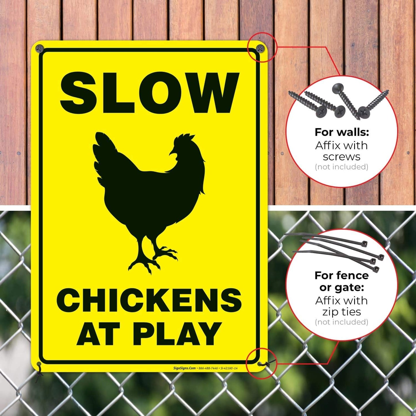 10x14" Chicken Crossing Sign, Chickens at Play, Chicken Coop Funny, Rust Free Aluminum