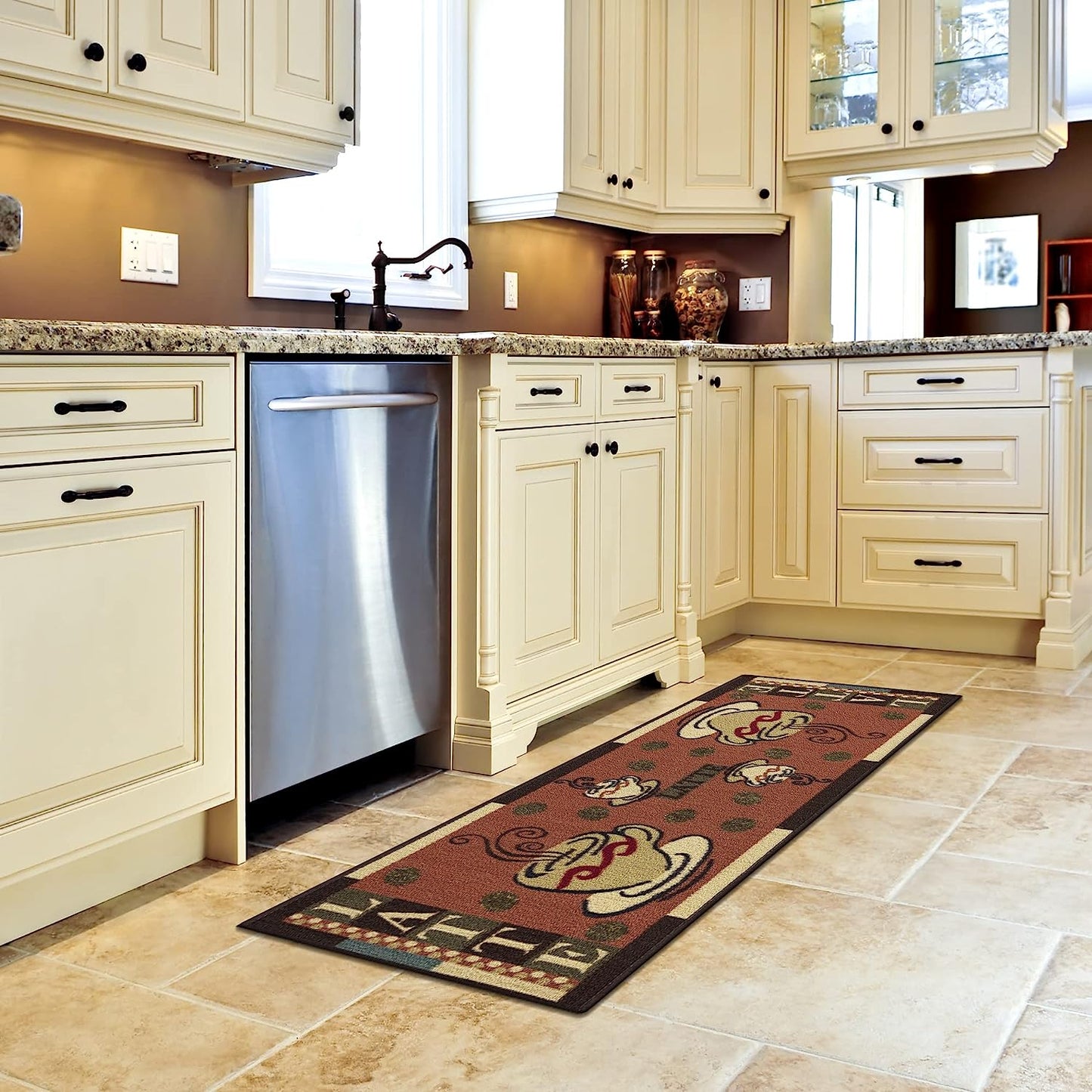 Kitchen runner rug, 20"X59", Dark Orange Coffee Cup