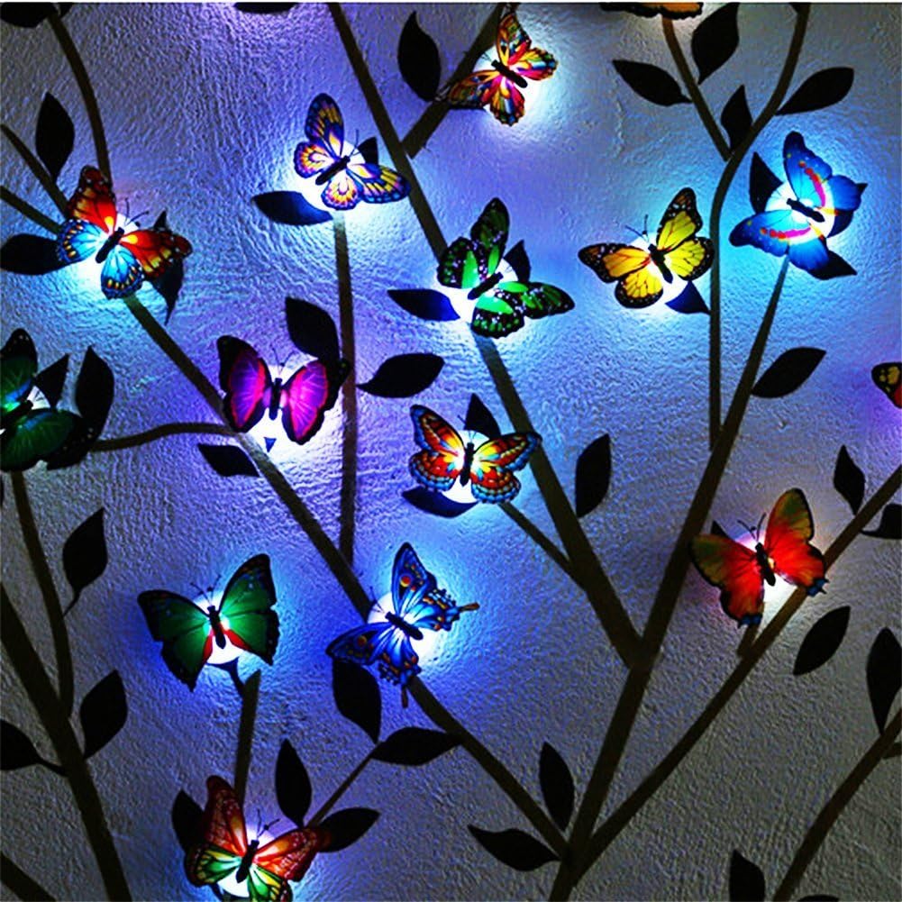 LED Butterfly Decoration Night Light 3D Butterfly Sticker Wall Light for Garden,Backyard,Lawn,Party,Festive(12PCS)