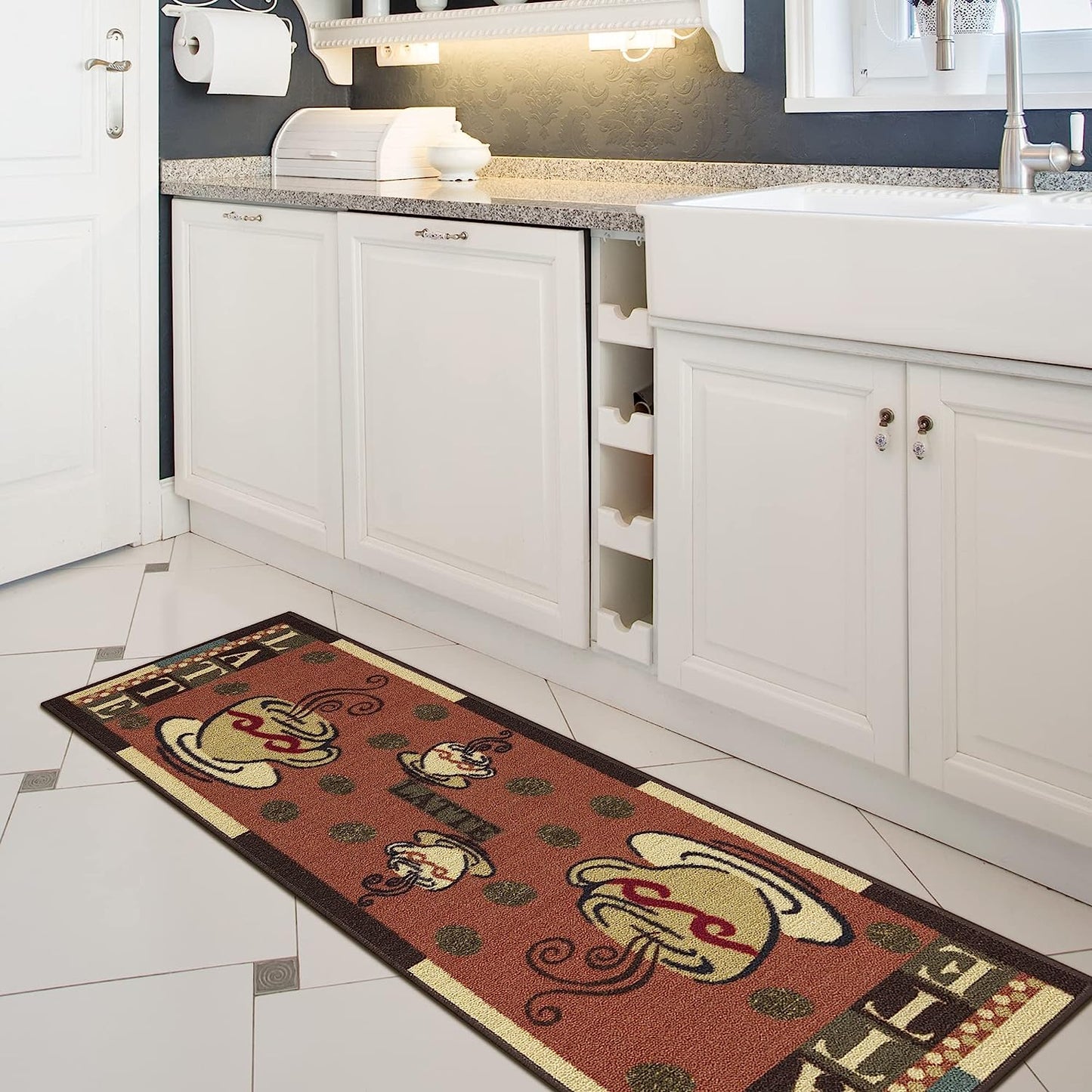 Kitchen runner rug, 20"X59", Dark Orange Coffee Cup