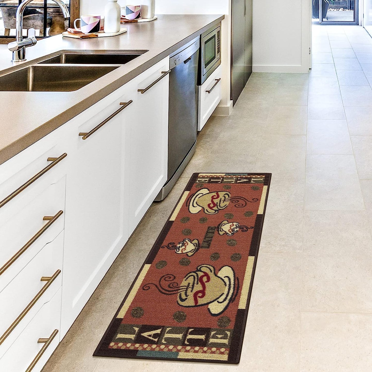 Kitchen runner rug, 20"X59", Dark Orange Coffee Cup