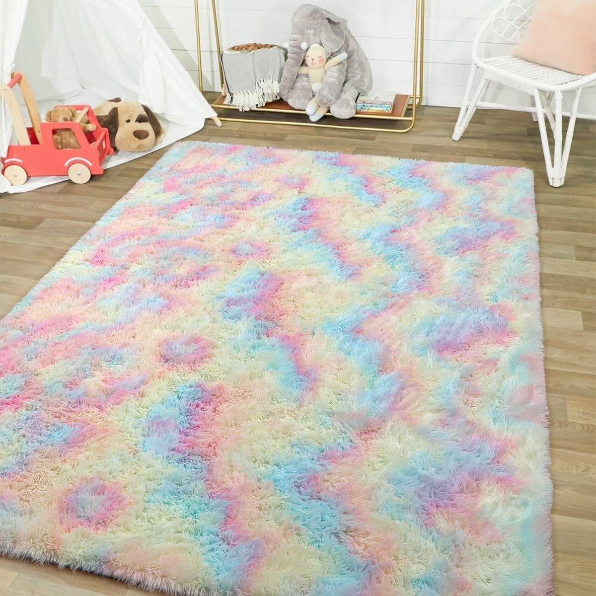 Soft Rainbow Area Rugs for Girls Room. Floor Carpets Shaggy Playing Mat for Kids Baby Girls Bedroom Nursery Home Decor, 3ft x 5ft