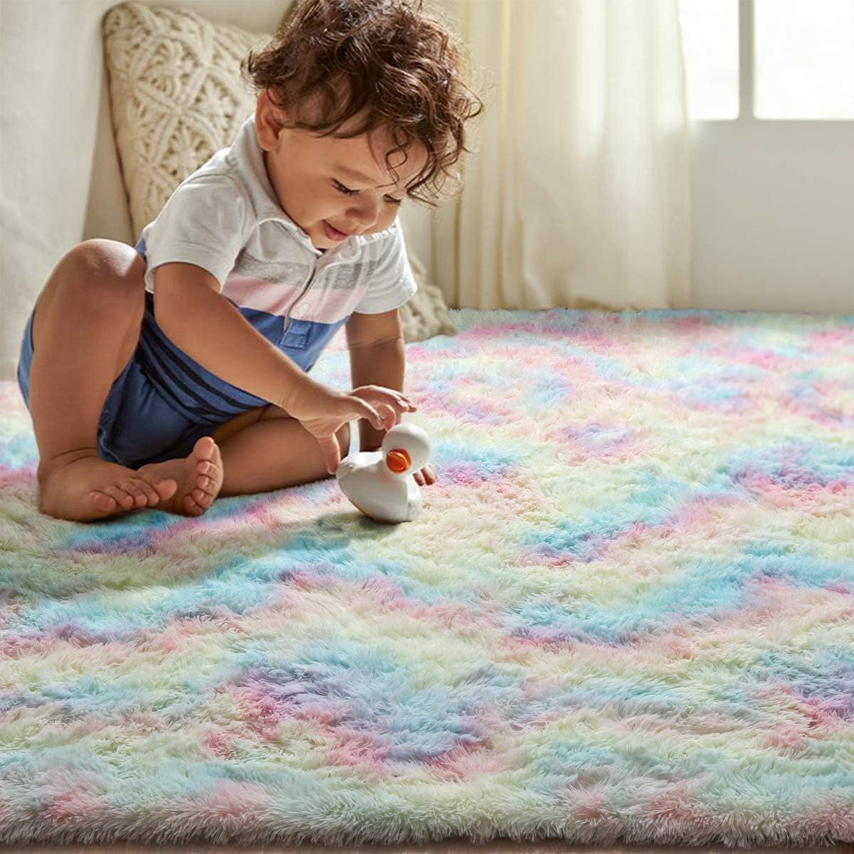 Soft Rainbow Area Rugs for Girls Room. Floor Carpets Shaggy Playing Mat for Kids Baby Girls Bedroom Nursery Home Decor, 3ft x 5ft