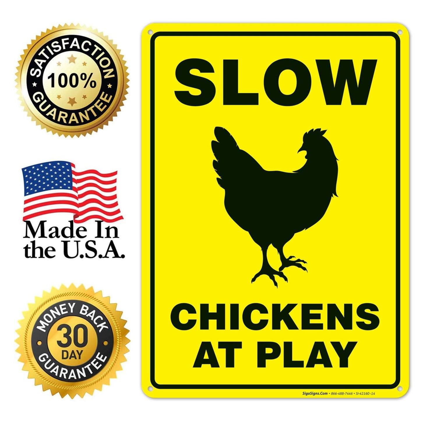 10x14" Chicken Crossing Sign, Chickens at Play, Chicken Coop Funny, Rust Free Aluminum