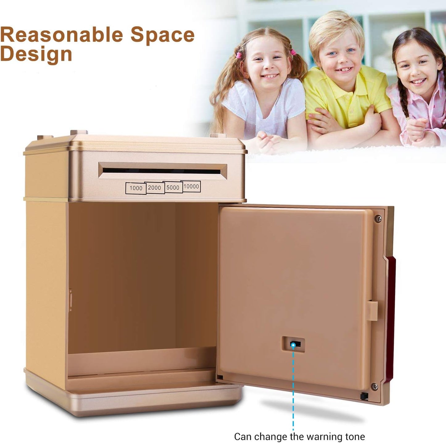 Piggy Bank, Electronic ATM Password Cash Coin Can Auto Scroll Paper Money Saving Box Gift for Kids (Gold)