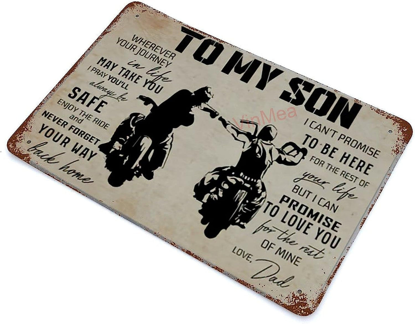 Dad and Son Biker to My Son Vintage Metal Sign Wall Decor for Bars Restaurants Cafes Pubs 12x8
