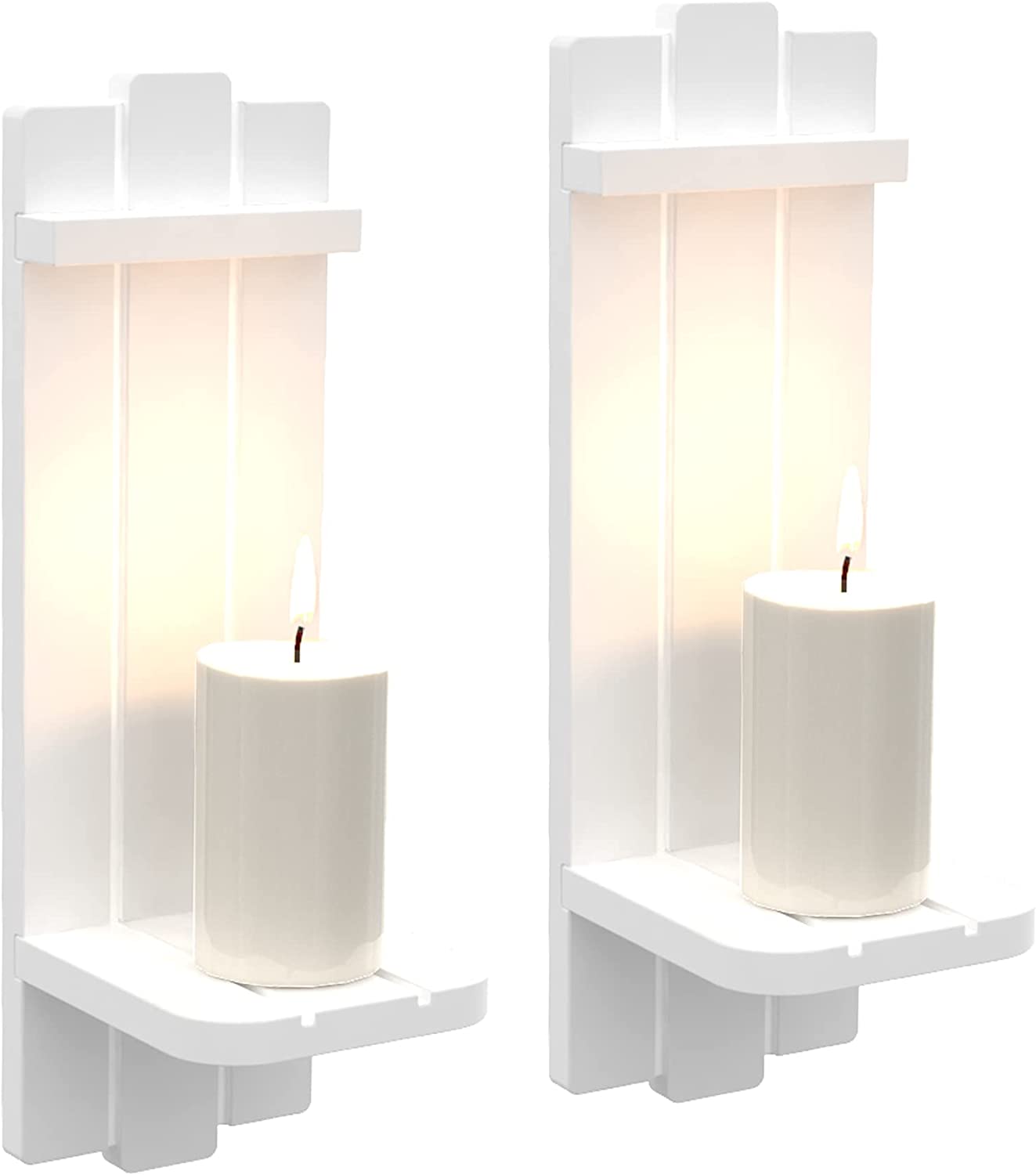 Wall Decor Set of 2, Wall Candle Holder Rustic Home Decor, Farmhouse Wall Art Floating Candle Sconces Shelf White Wall Decorations for Living Room, Dining Room, Bedroom, Bathroom