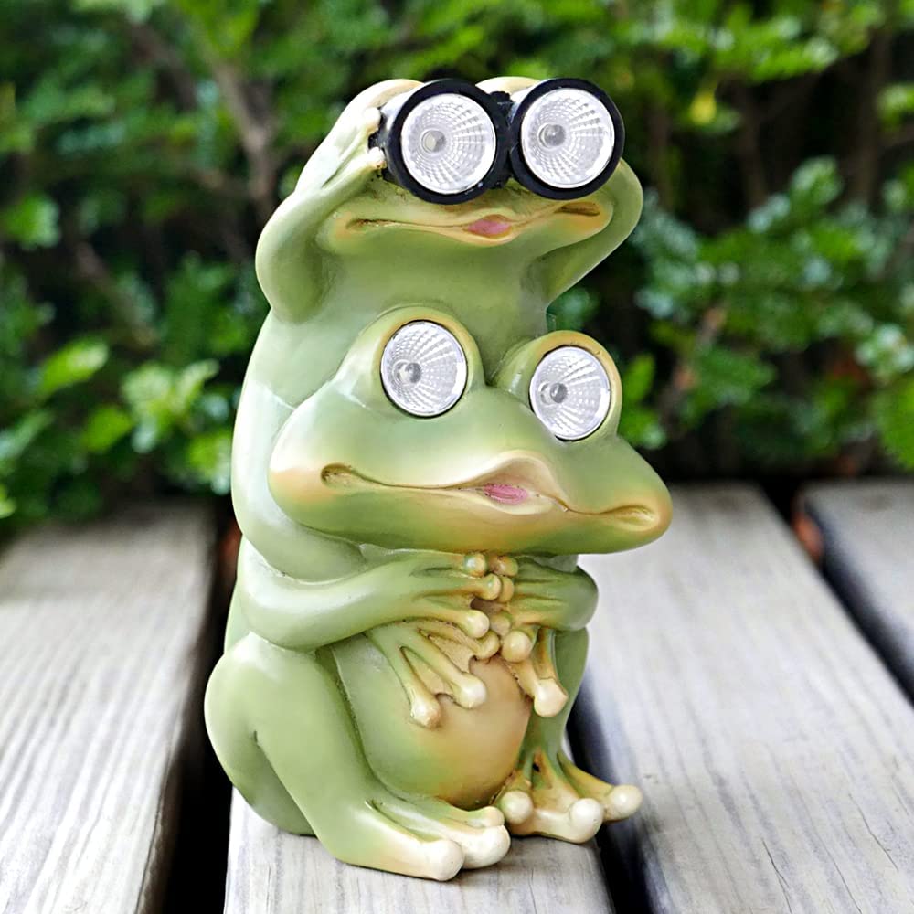 Garden Decor Frog Outdoor Statue – Solar Figurines Funny Cute Animal Sculptures Porch Outside Decorations for Yard Lawn Patio Ornaments Waterproof Gifts