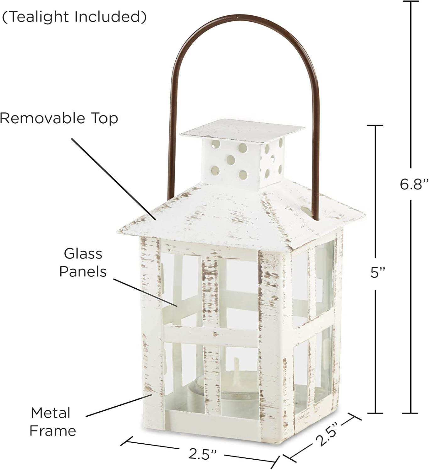 Rustic Farmhouse White Candle Holder (5 Inch), Wedding, Centerpiece Table, Home, Shelf Decor Lantern