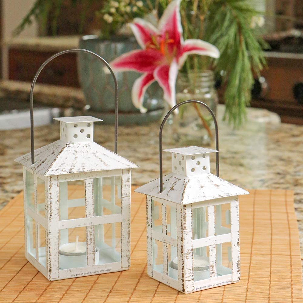 Rustic Farmhouse White Candle Holder (5 Inch), Wedding, Centerpiece Table, Home, Shelf Decor Lantern