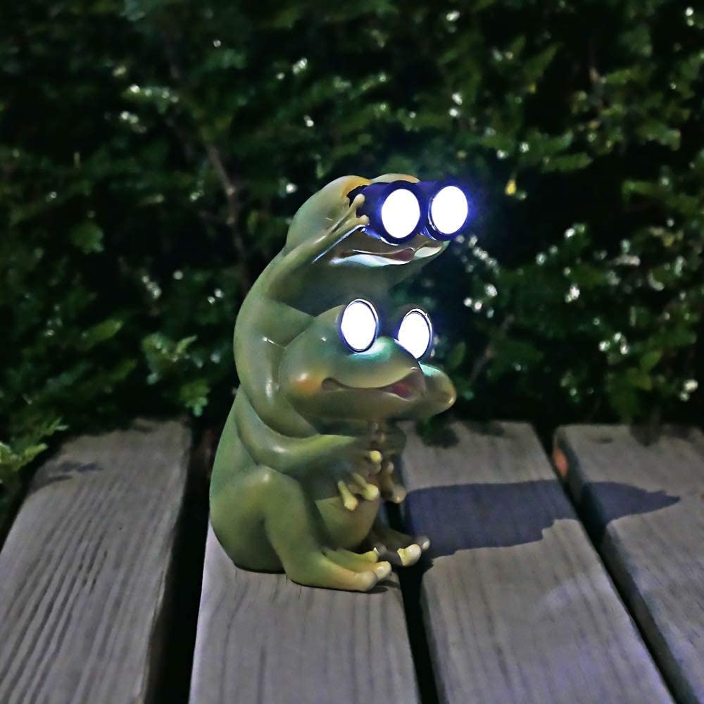 Garden Decor Frog Outdoor Statue – Solar Figurines Funny Cute Animal Sculptures Porch Outside Decorations for Yard Lawn Patio Ornaments Waterproof Gifts