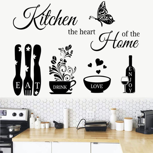 Kitchen Wall Stickers Dining Room Quotes Wall Decals The Kitchen The Heart of The Home Vinyl Wall Sign Art Decor Home Decoration Wall Decal for Kitchen Living Room Dining Room Wall Decorations.