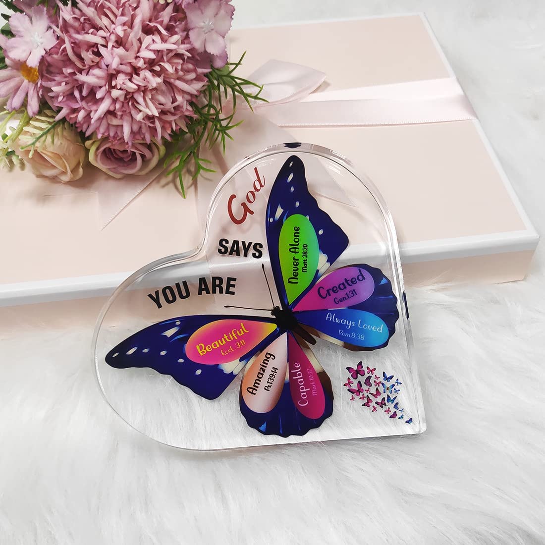 Gifts for Women, Inspirational Faith Gifts for Women Religious, Bible Verse and Encouragement Butterfly Desk Decor, Gifts for Women, Mom, Friend, Sister-Acrylic Hearts Plaques