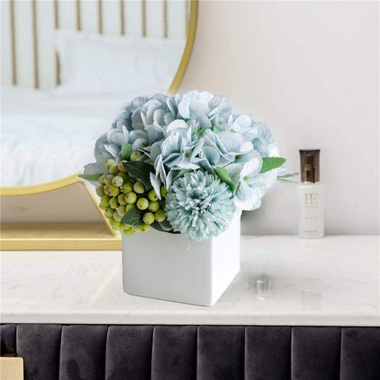 Fake Peony Flowers in Ceramic Vase,Faux Hydrangea Flower Arrangements for Home Decor Artificial Flowers with Vase