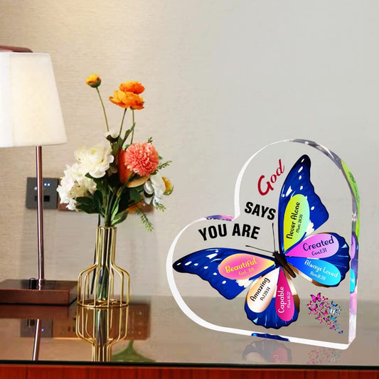 Gifts for Women, Inspirational Faith Gifts for Women Religious, Bible Verse and Encouragement Butterfly Desk Decor, Gifts for Women, Mom, Friend, Sister-Acrylic Hearts Plaques