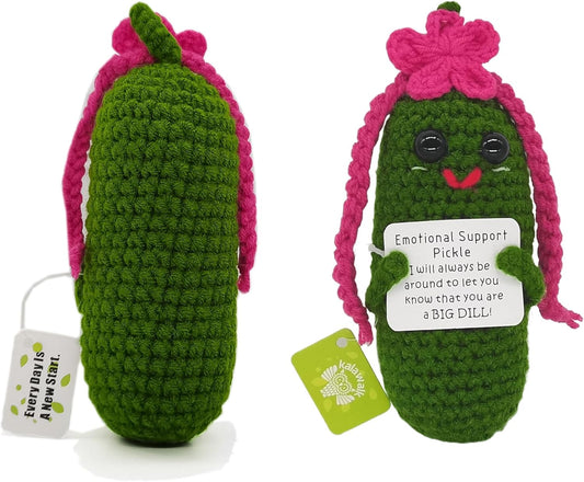 Funny Positive Pickle 1 Pcs Crochet Gifts with Positive Affirmations Cards for Inspirational Novelty Good Luck Gifts and Party Decorations