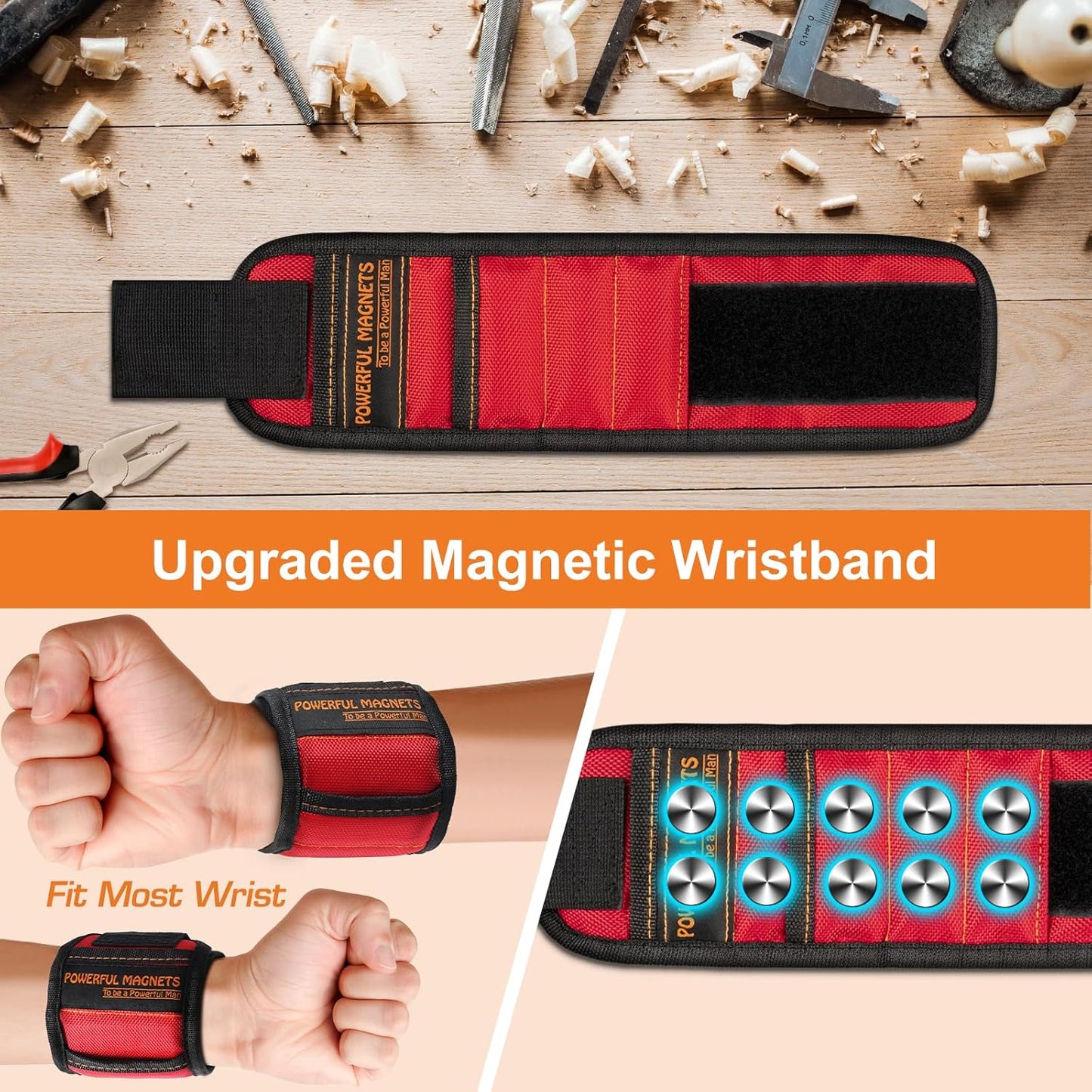 Magnetic Wristband Tools Gifts for Men Who Have Everything Tool Belt Magnet Wrist for Holding Screws Nails Cool Gadget for Women Him Husband Birthday