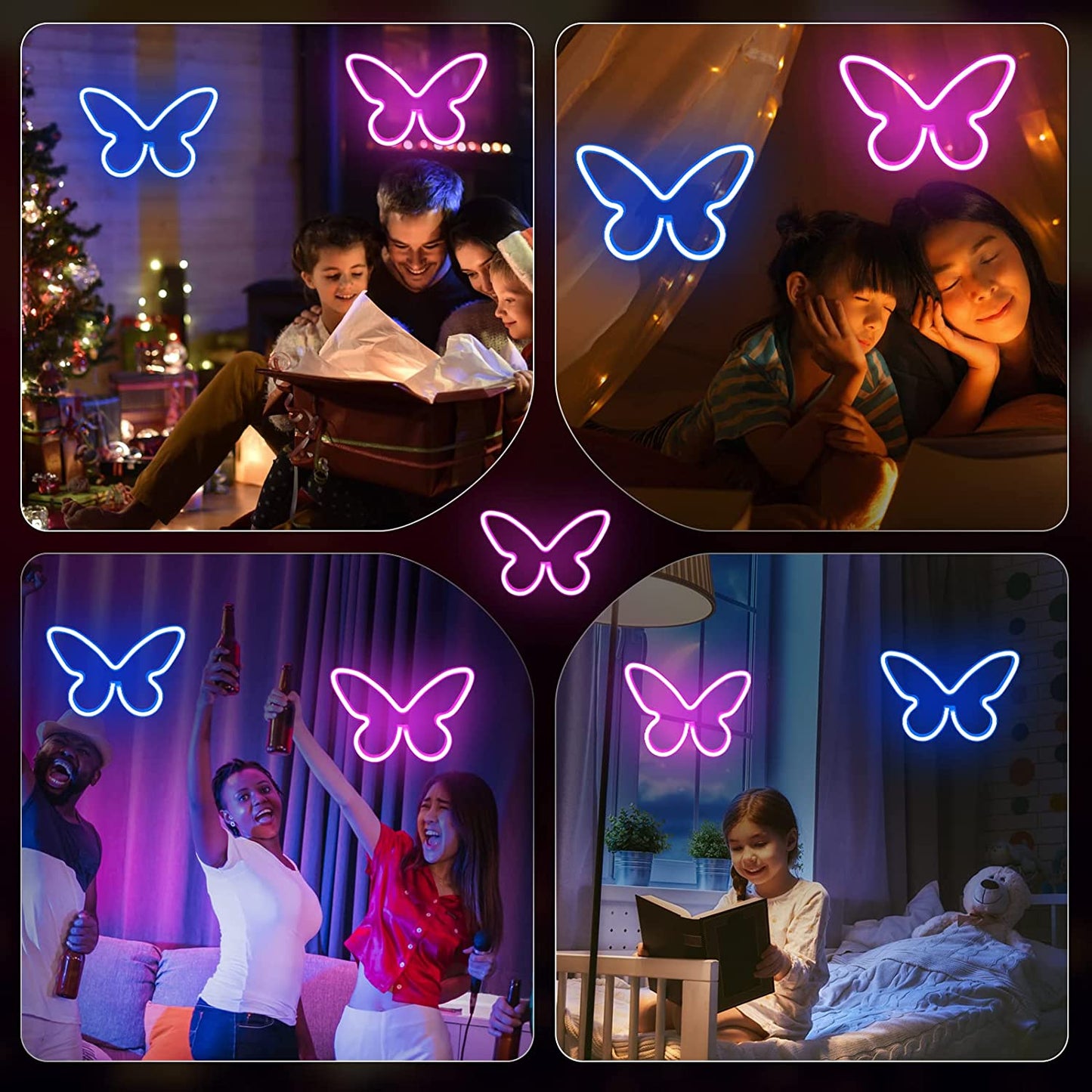 2 Pieces Butterfly Neon Signs for Wall Decor, LED Neon Light Sign Powered by Battery or USB, Butterfly Neon Light up Sign for Teenage Girls Room Decor, Birthday Gift, Party, Wedding,Bar,Bedroom