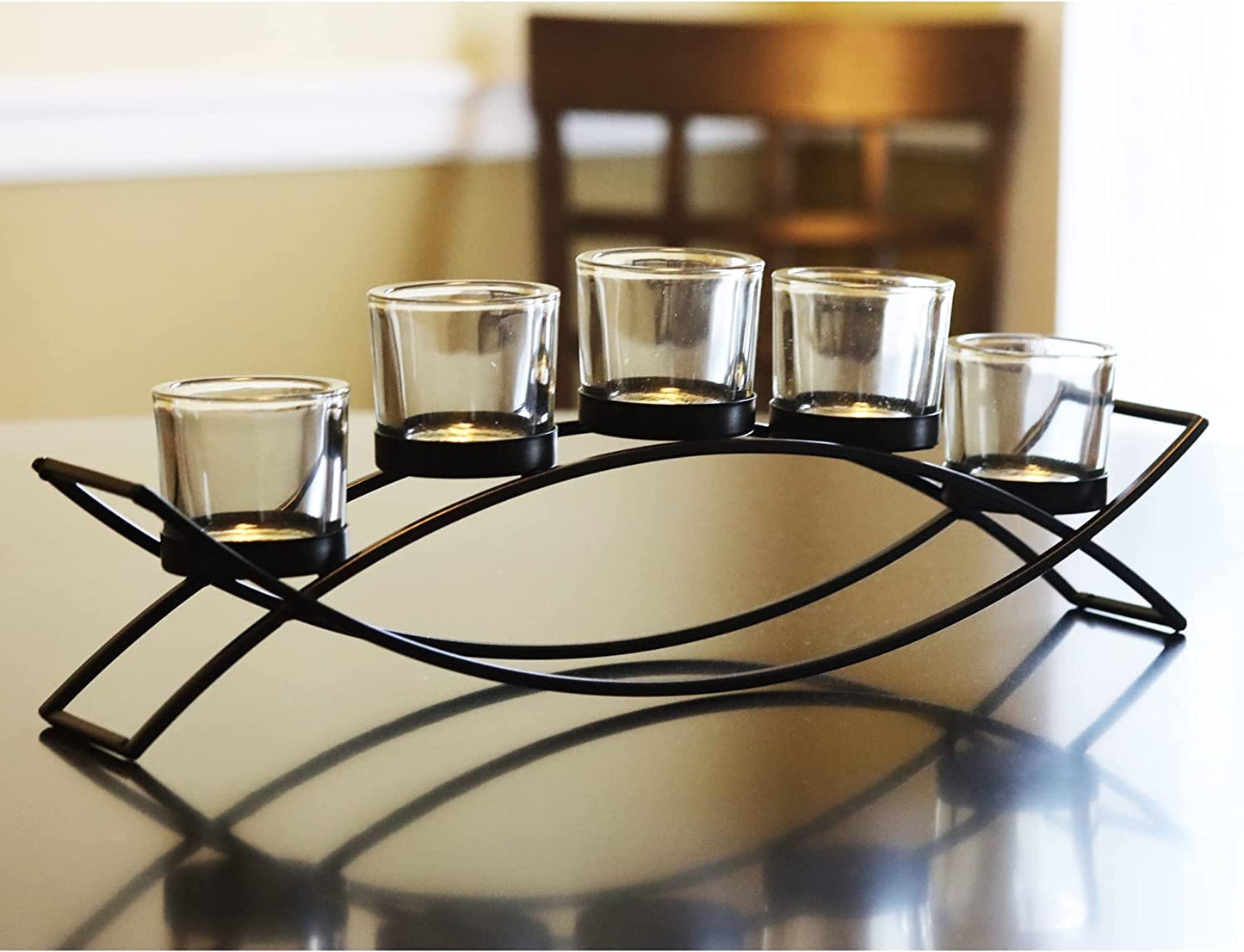 Table Centerpiece Decorations Candle Holder for Weddings, Patio, Kitchen, Dining Room, and Coffee Tables, Black, Clear Chunky 5 Cups