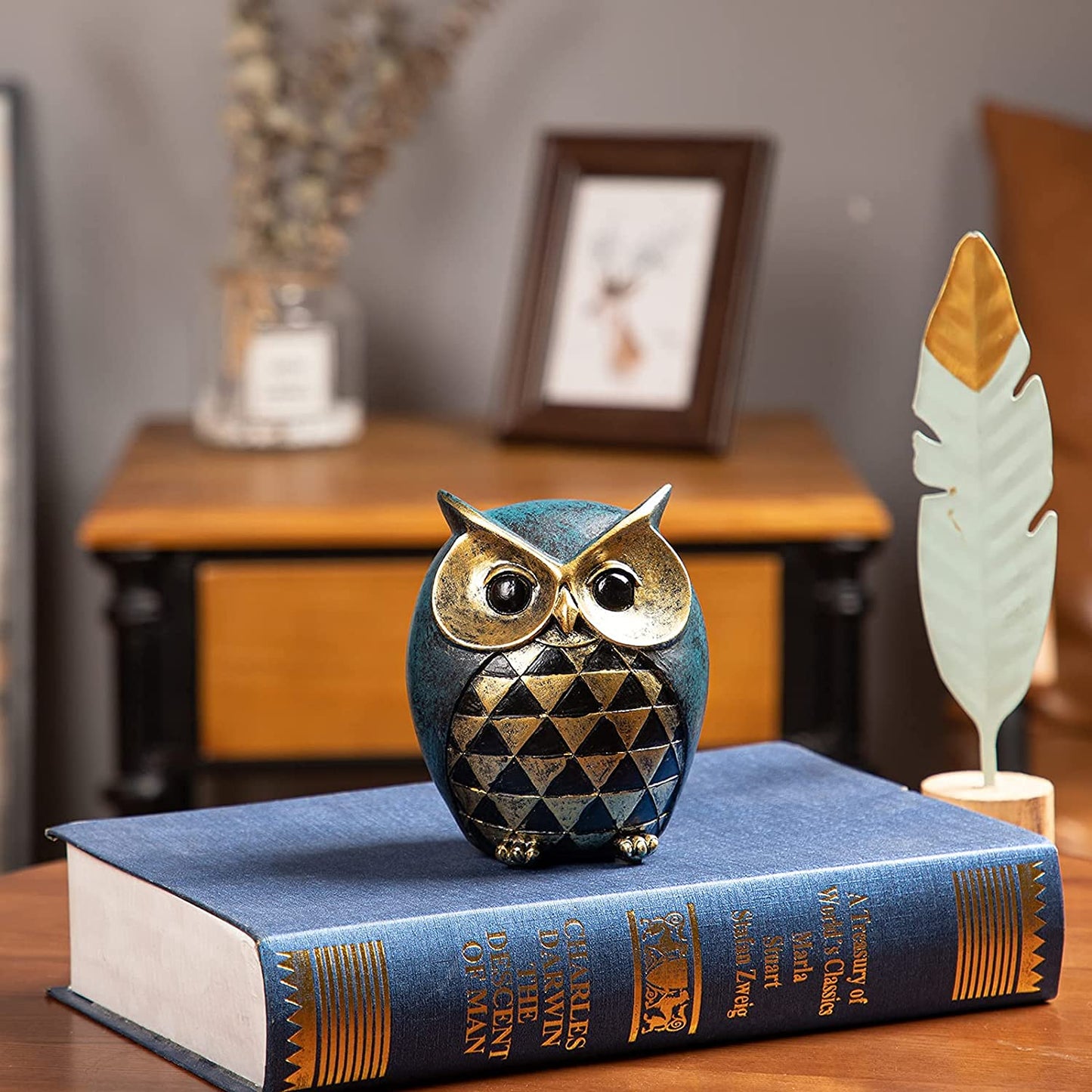 Owl Statue Home Decor,Owl Figurines for Bookshelf Bedroom Living Room Office TV Stand Decorations,Owl décor Animal Sculptures Gift for Birds Lovers