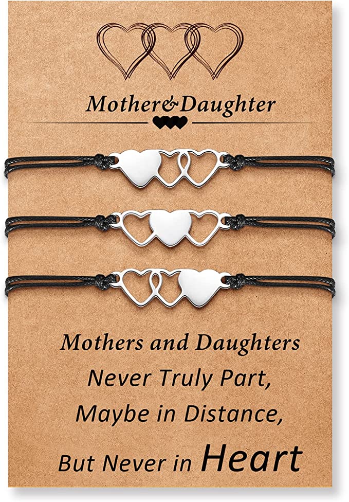 Mothers Day Gifts,Mother Daughter Bracelets Set for 2,3,4,5,6.Matching Heart Back to School Bracelets for Mommy and Me Easter Gifts for Girl
