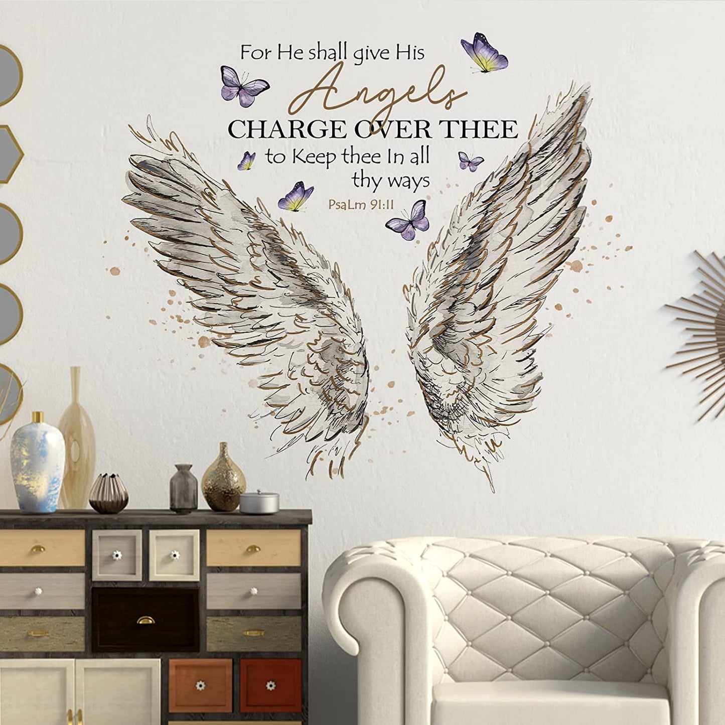 Wall Decals Stickers, Religious Wings Bible Verse Quote Home Bedroom Decor, Butterfly Living Room Kitchen Decorations Art