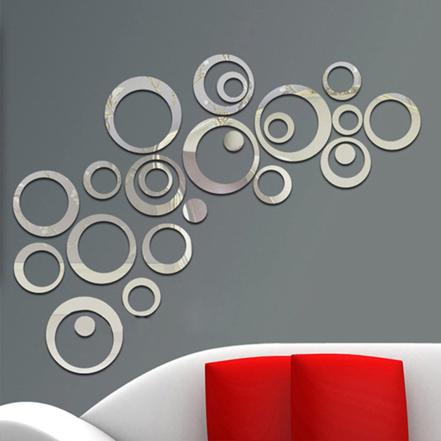 Circle Mirror DIY Wall Sticker Wall Decoration 24pcs Grey