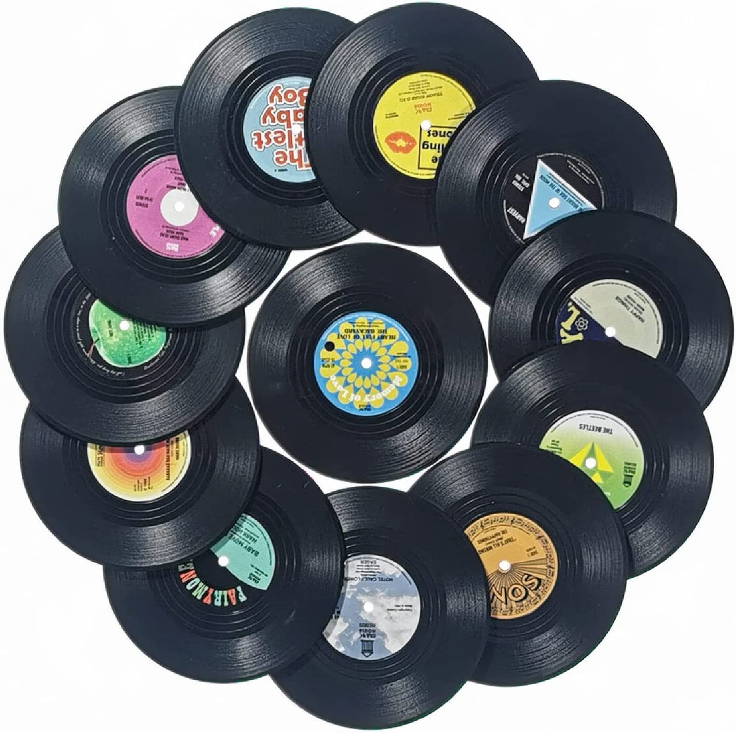 12PCS Vinyl Record Coasters for Drinks,Funny Bar Vintage Coasters Beer Coffee Tea Drinking Coaster,Suit for Home Bar Party Music Decor Housewarming Hostess Gifts(12PCS)