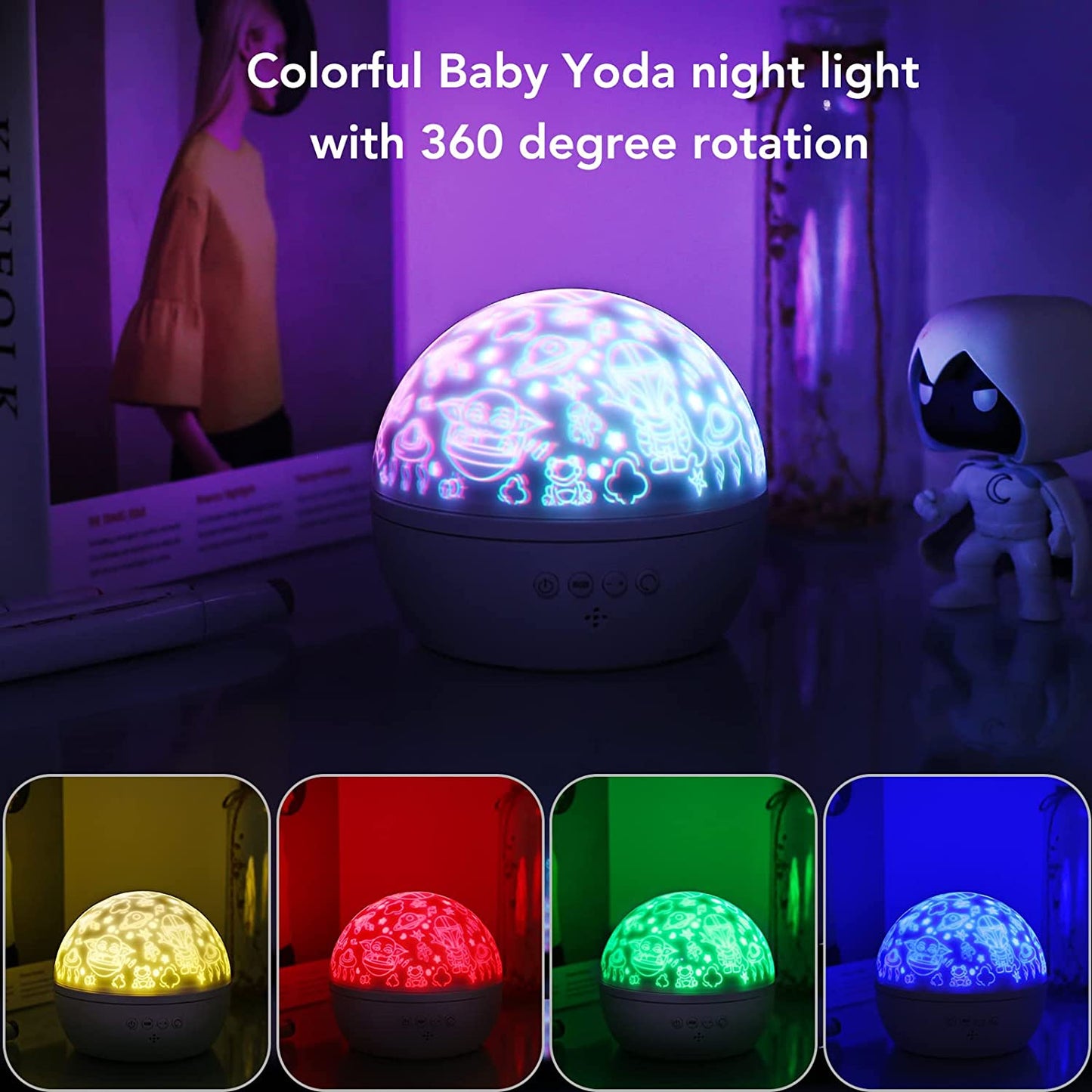 Projection Lamp for Kids Bedroom Decor, Grogu Night Light for Boys & Girls Birthday, 360 Degree Rotating Night for Star War Christmas Gifts