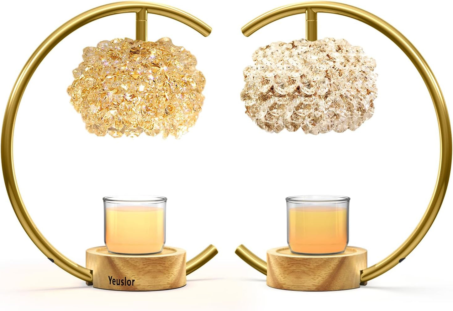 Candle Warmer Lamp for Jar Candles with Adjustable Brightness＆Timer，Handcrafted Crystal＆Wooden Base,Candle Lamp Luxurious