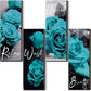 Set of 4 Turquoise Bathroom Accessories Rose Bathroom Decor Teal Wall Decor Wooden Flower Restroom Art Rustic Floral Farmhouse Relax Soak Unwind Breathe Sign for Living Room Decor, 10 x 4 Inch(Teal)