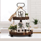9 Pieces Farmhouse Tiered Tray Decor Set　(Tray NOT Included)， Rustic Tiered Tray Decoration，Rustic Table Ornaments with Vivid Duck＆Rattan Ball String Lights，Housewarming Gift