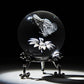 3D Laser Crystal Butterfly Flower Figurine Crystal Decorative Ball Paperweight with Silver-Plated Flowering Stand Glass Sphere Home Decor Gift (60mm,2.4inch)