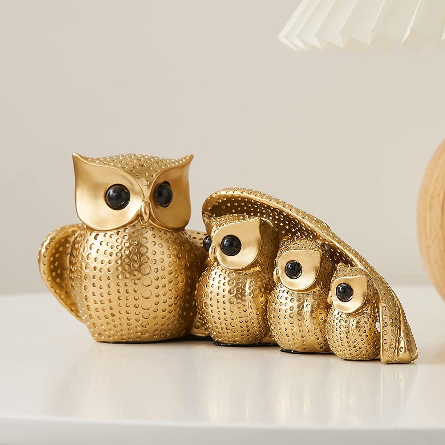 Owl Statue Home Decor, Owl Figurines for Living Room Decor，owls Decor for Unique Home Office, Gold Decor Animal Small Sculpture for Shelf, Modern Bookself TV Stand, Owls Gifts for Women and Owl Lovers