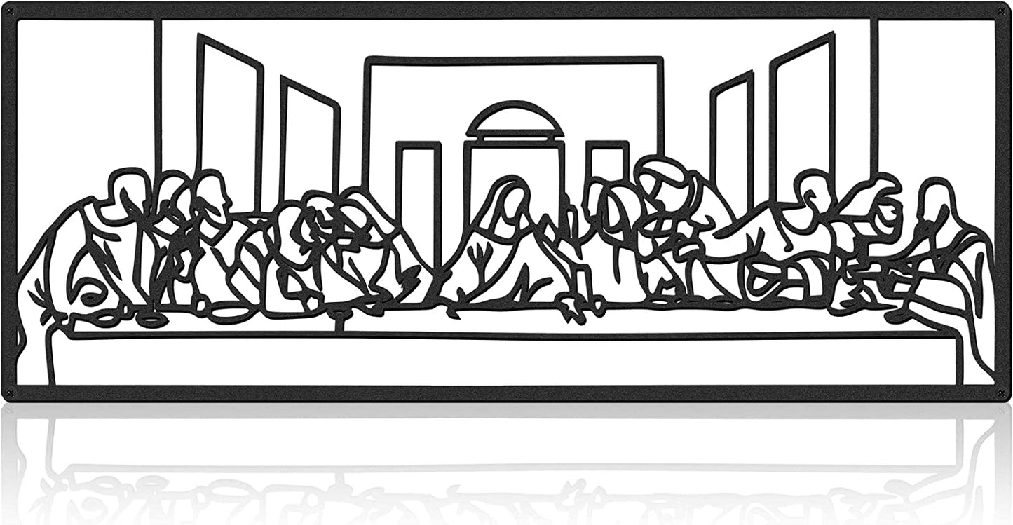 The Last Supper Wall Decor Christian Metal Wall Art Religious Abstract Wall Sculptures Jesus Line Art Christian Home Decor for Bedroom Living Room Dinning Room Decoration Housewarming Gifts, Black