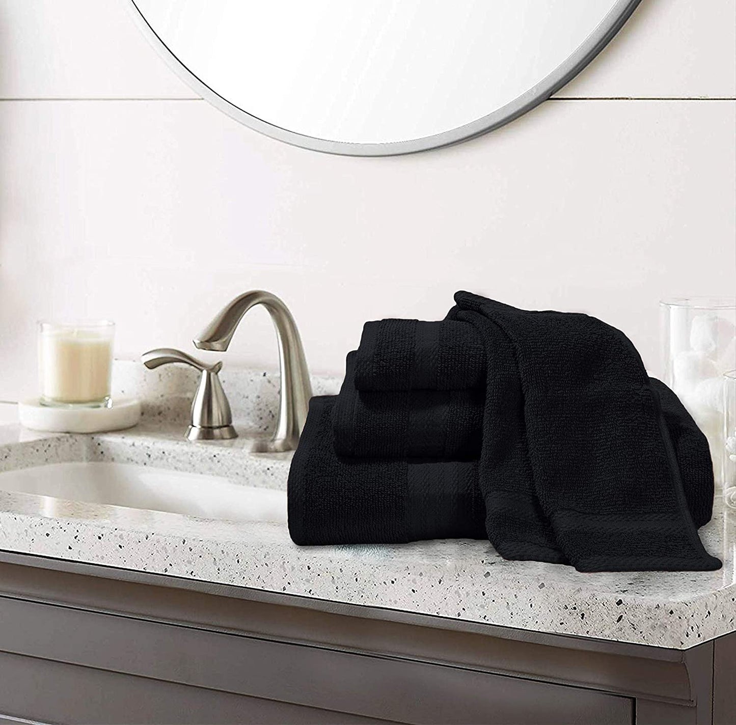 Ultra Soft 8-Piece Towel Set - 100% Pure Ringspun Cotton, Contains 2 Oversized Bath Towels 27x54, 2 Hand Towels 16x28, 4 Wash Cloths 13x13 - Ideal for Everyday use, Hotel & Spa - Black