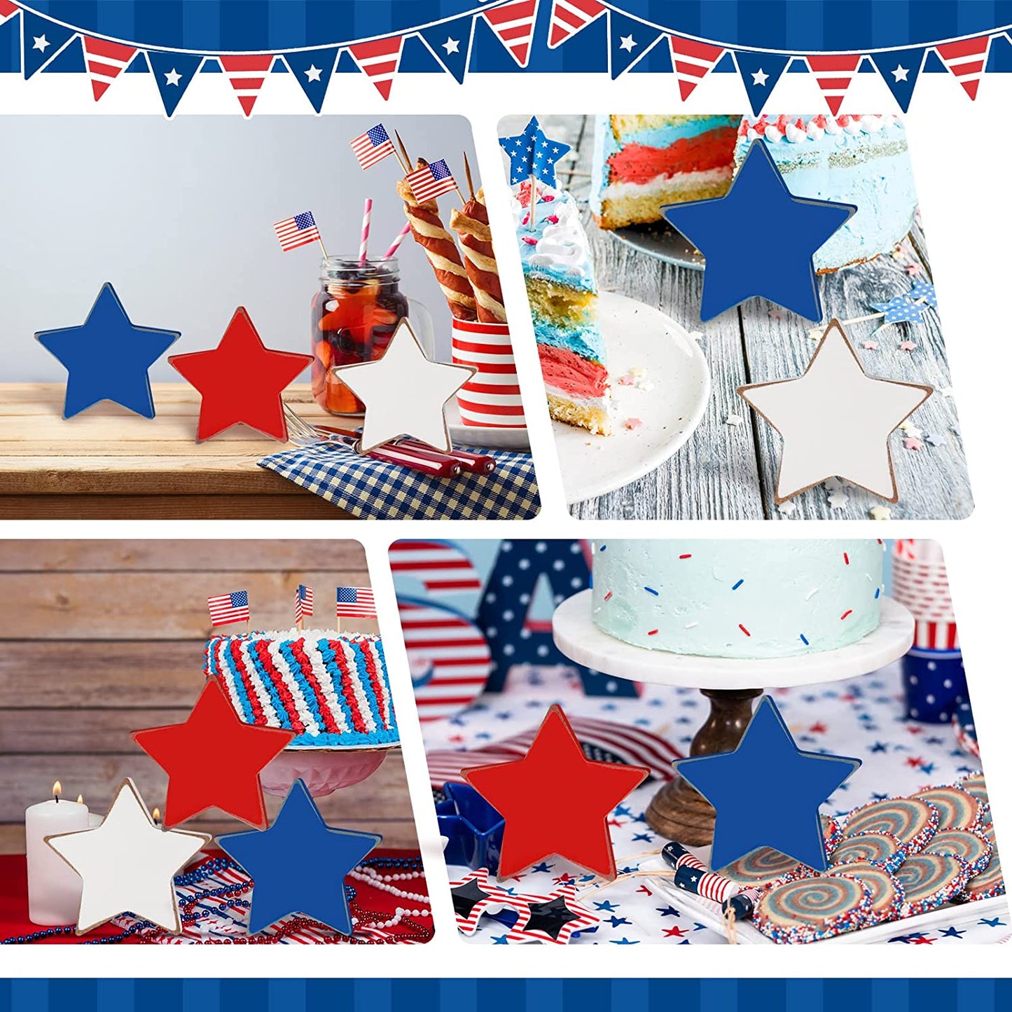 Patriotic Wooden Star 4th of July Wood Star Independence Day Home Table Decor Wood Star Standing Blocks for Home Tabletop Memorial Day Festival Celebration (Vintage)