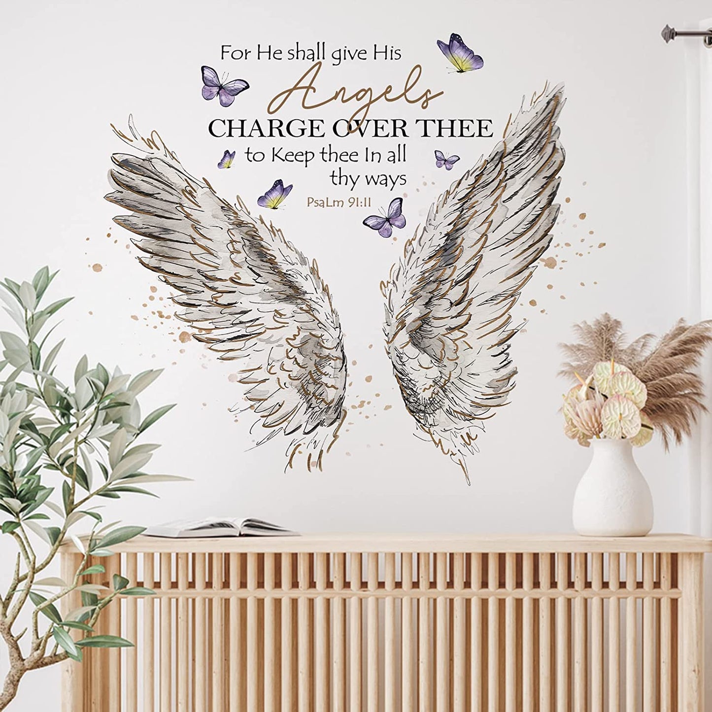 Wall Decals Stickers, Religious Wings Bible Verse Quote Home Bedroom Decor, Butterfly Living Room Kitchen Decorations Art