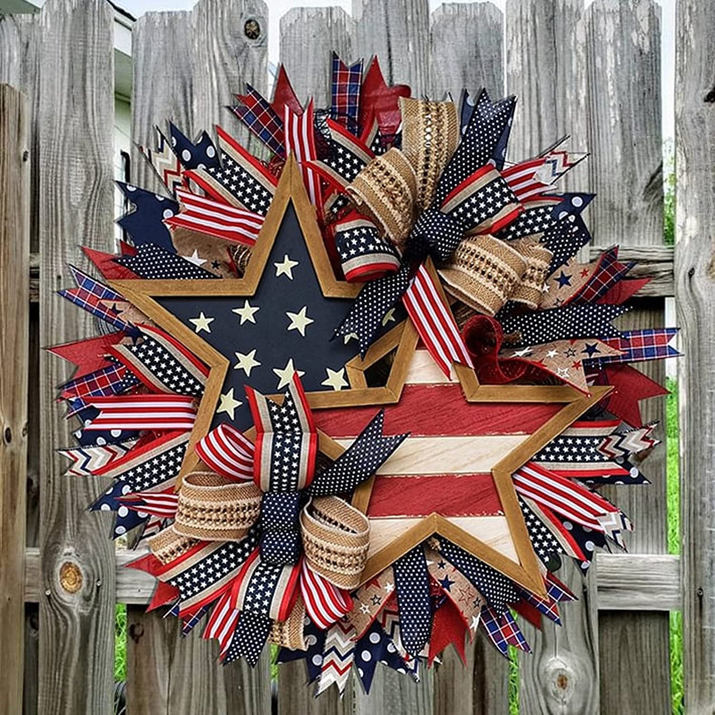 2023New Summer Patriotic Independence Day Wreath, Memorial Day Wreaths for Front Door, Festival Celebration Farmhouse Wreaths, All Season Welcome Sign Door Hangers (Wreath-A)