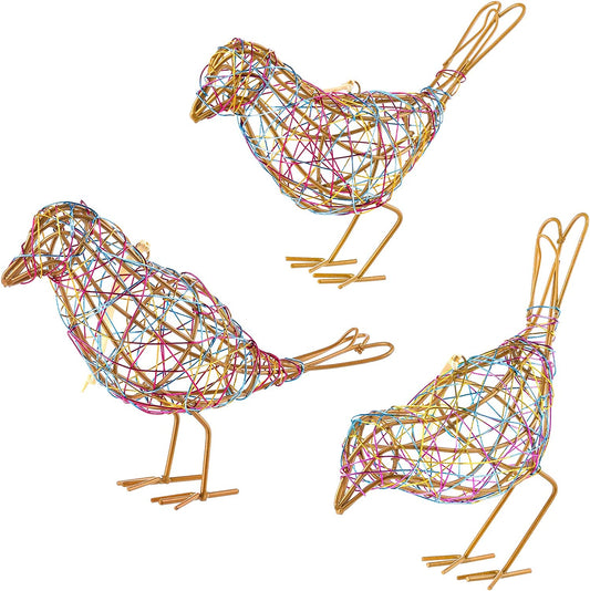 Metal Bird Decor,Metal Bird Figurine Rustic Table Decor, Hanging Metal Bird Decor Woven with Colorful Wire for Home Decoration, Set of 3 Bird Statues Memo Holder