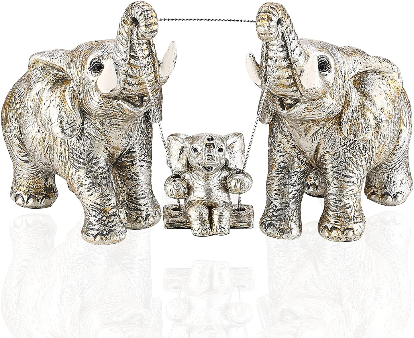 Elephant Statue Mom Gifts. Home Decor Accents Elephant Figurines for Bookshelf Living Room Office Table Shelf Decorations. Good Luck Elephant Gifts for Women (Silver)