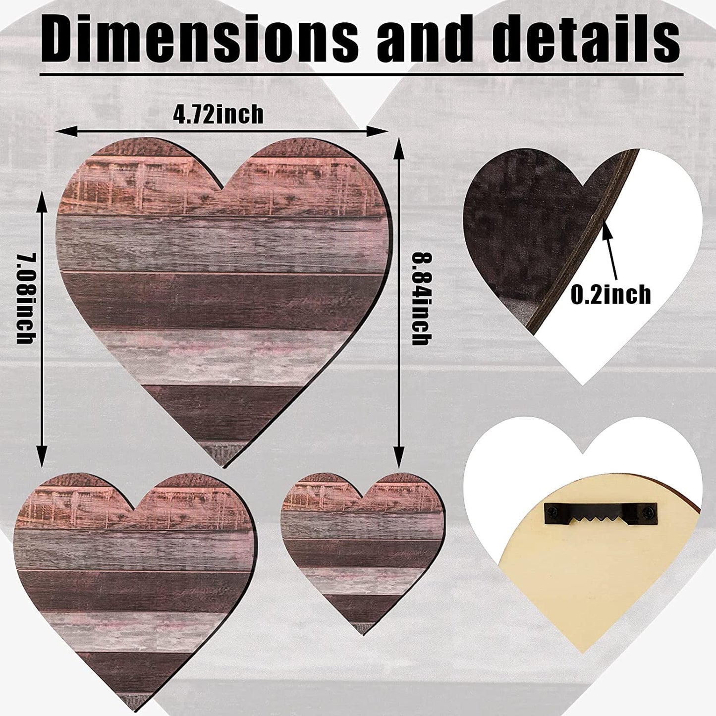 3 Pcs Heart Shaped Wood Sign Buffalo Plaid Decor for Kitchen Bedroom Bathroom Living Room Wooden Heart Wall Sign Rustic Hanging Plaque Christmas Decor, 3 Sizes (Red Brown Wood Grain)