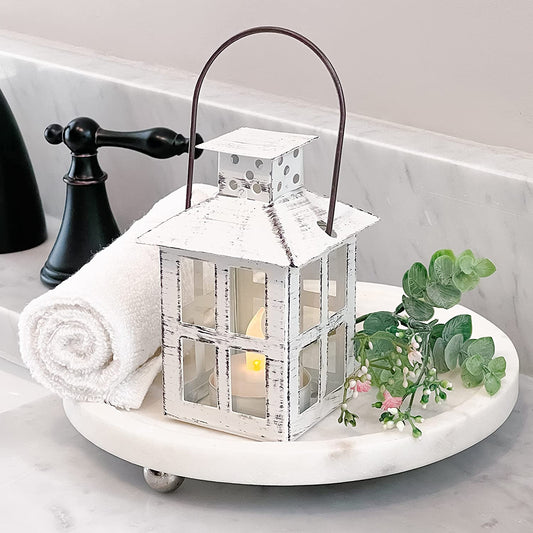 Rustic Farmhouse White Candle Holder (5 Inch), Wedding, Centerpiece Table, Home, Shelf Decor Lantern