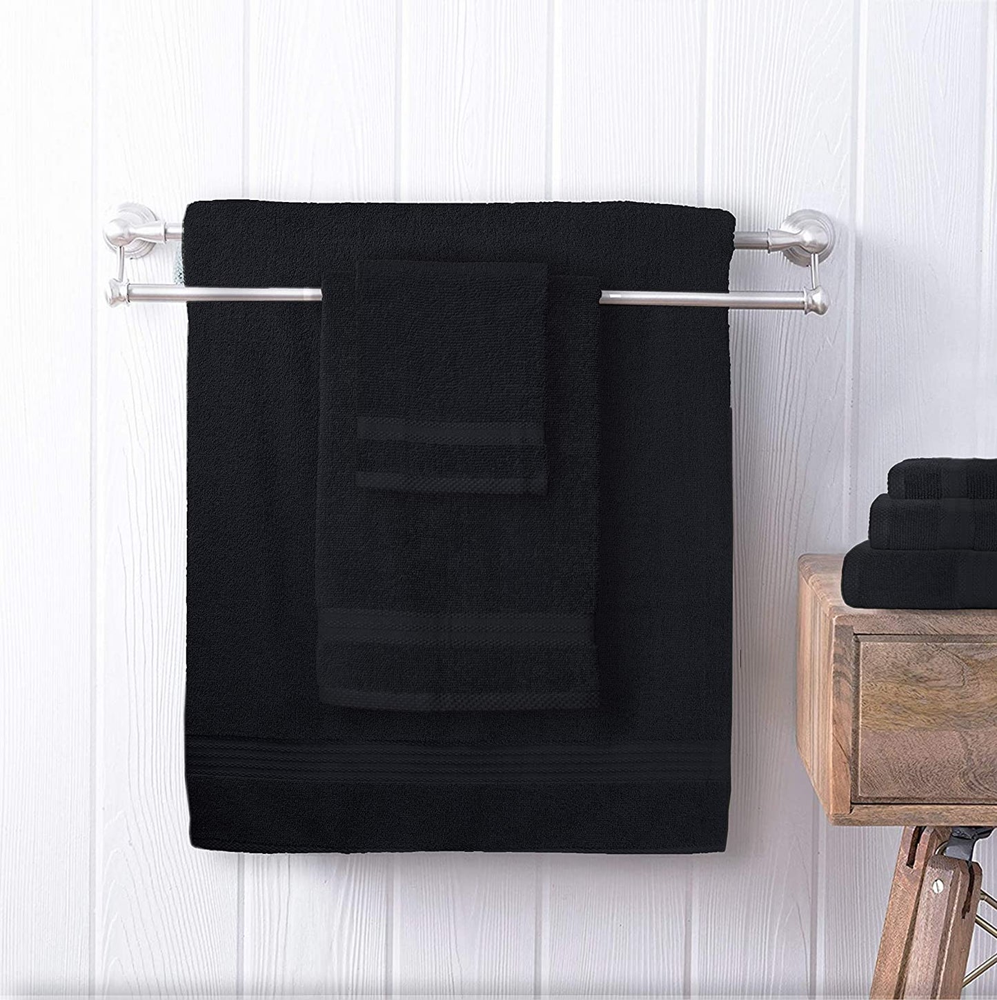 Ultra Soft 8-Piece Towel Set - 100% Pure Ringspun Cotton, Contains 2 Oversized Bath Towels 27x54, 2 Hand Towels 16x28, 4 Wash Cloths 13x13 - Ideal for Everyday use, Hotel & Spa - Black