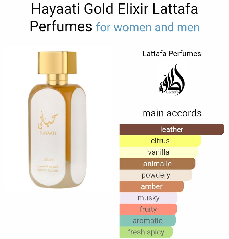 Lattafa Hayaati Gold Elixir Eau De Parfum Spray for Unisex, 3.4 Ounce