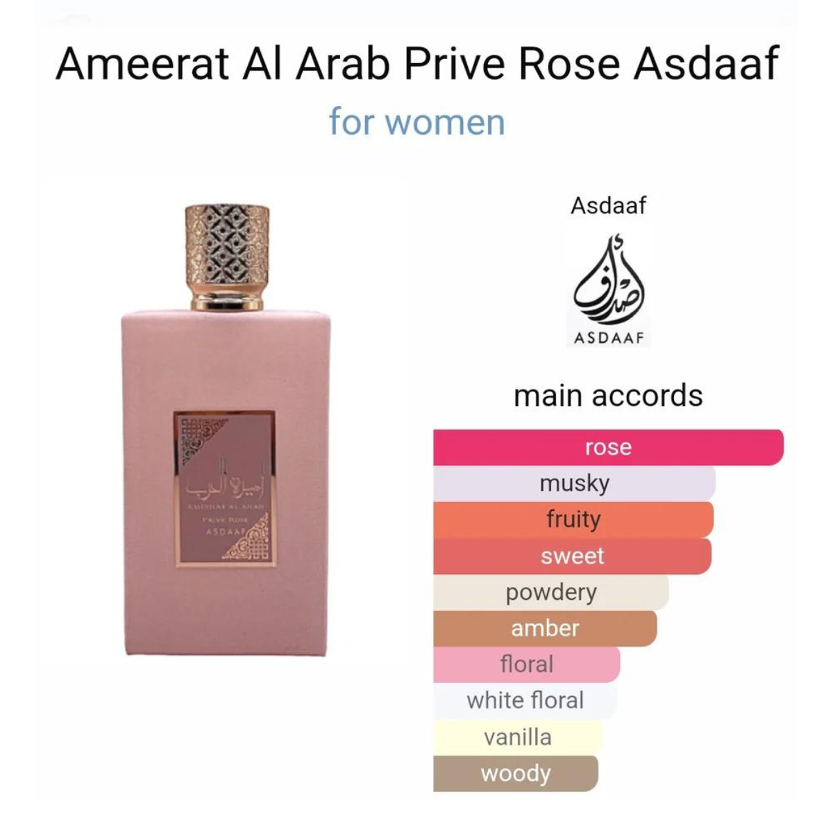 Lattafa Asdaaf Ameerat Al Arab Prive Rose Eau de Parfum Spray for Women, 3.4 Ounce