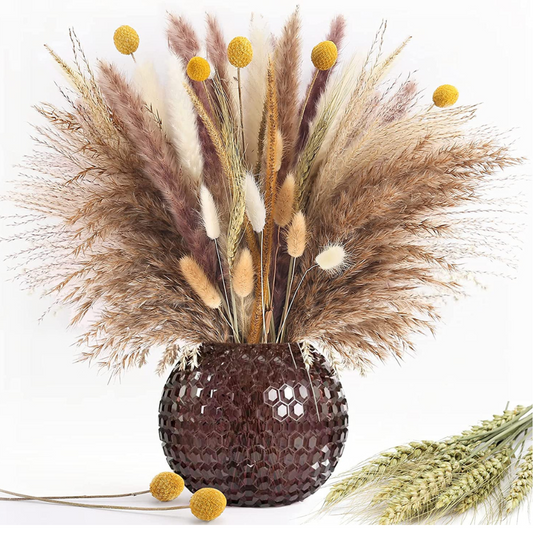 Pampas Grass Bouquet Boho Chic Decor, 105 Stems Dried Plant Bohemian Decoration Dry Flower Bud for Party Arrangement Vase Bedroom Fireplace Wreath Farmhouse Centerpiece Western Fall Neutral Home Decor